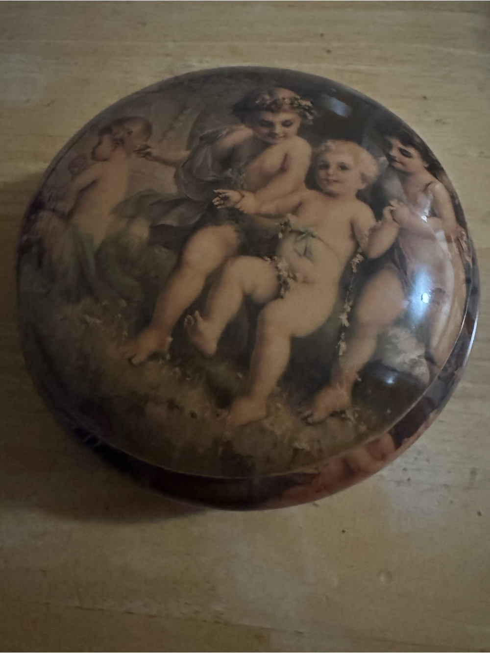 Vintage Cherub Round Decorative candy dish Art - Brown 8 inches x 8 inches